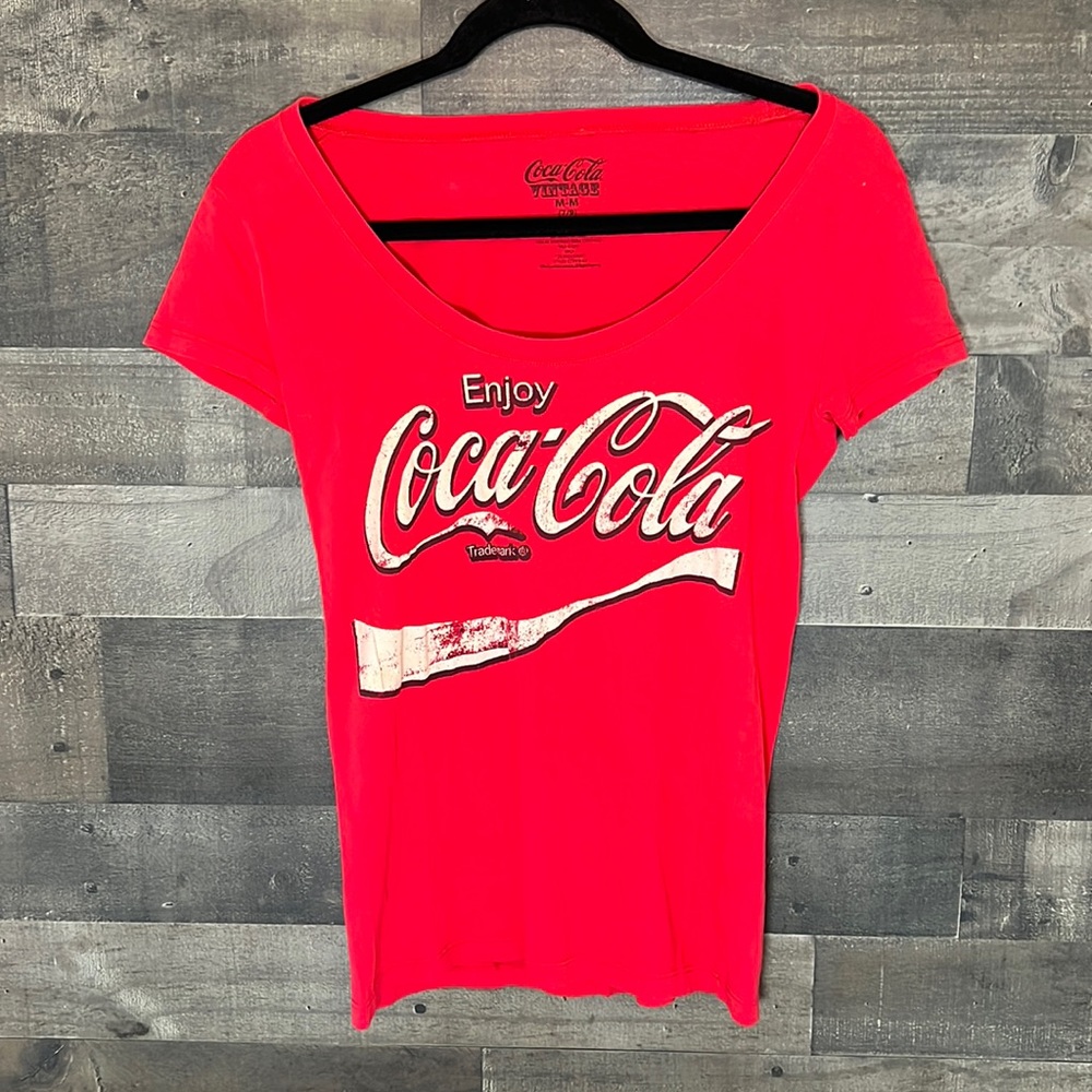 Red Scoop Neck Coca-Cola Short Sleeve T-Shirt